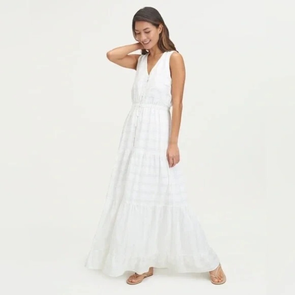 Splendid Collection White Maxi Dress XS Cotton Tiered Boho Summer Resort Beach